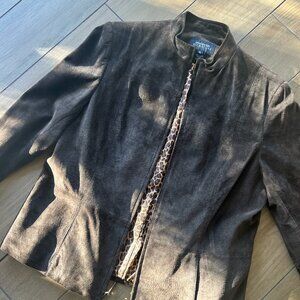 Vintage Brown Suede Jacket with leopard lining